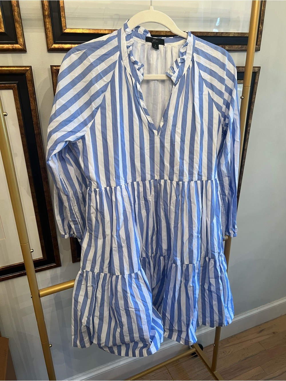 Jcrew Womens Blue and White Striped Tiered Dress